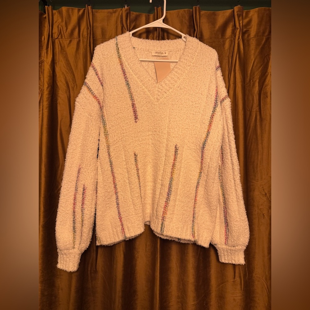Cozy Cream Sweater with Subtle Multicolor Stripes